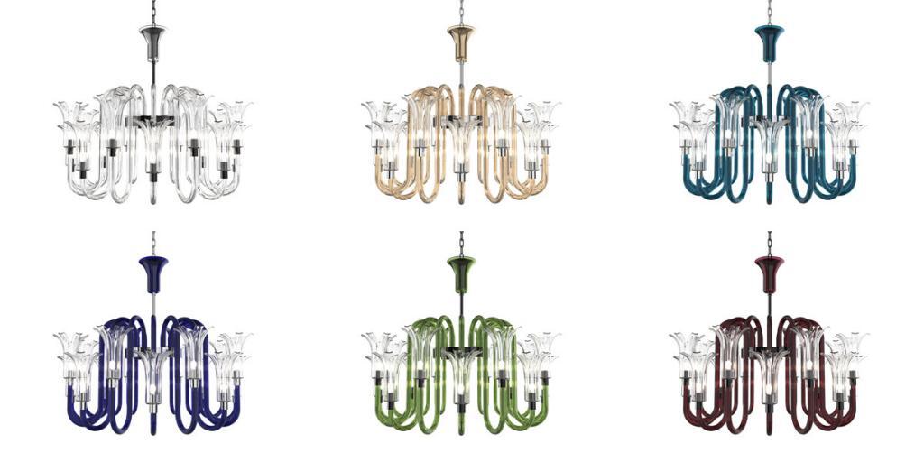 Italian chandelier green, red, fume, amber, blue