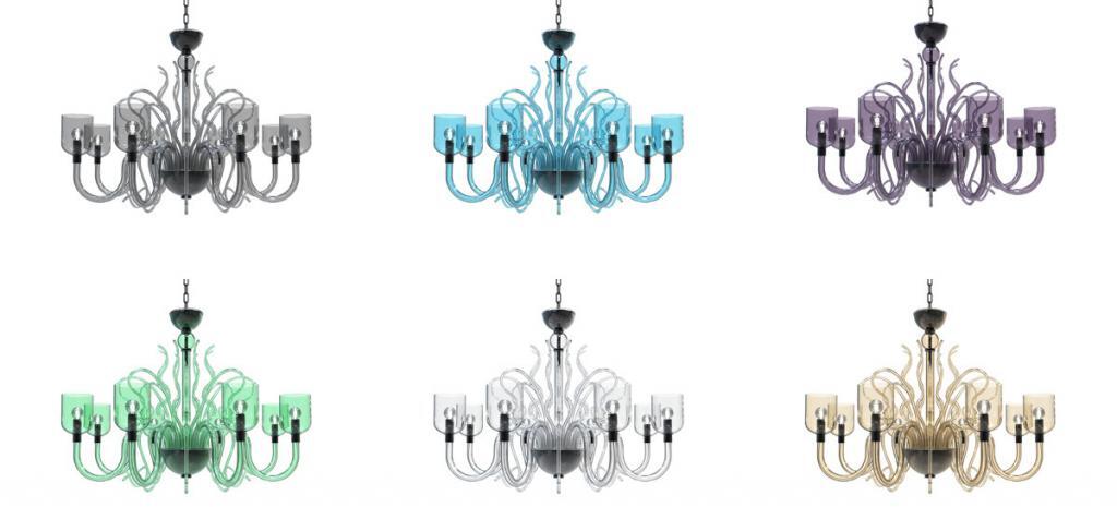 Venetian chandelier colors green, red, fume, amber, blue, crystal, clear blue