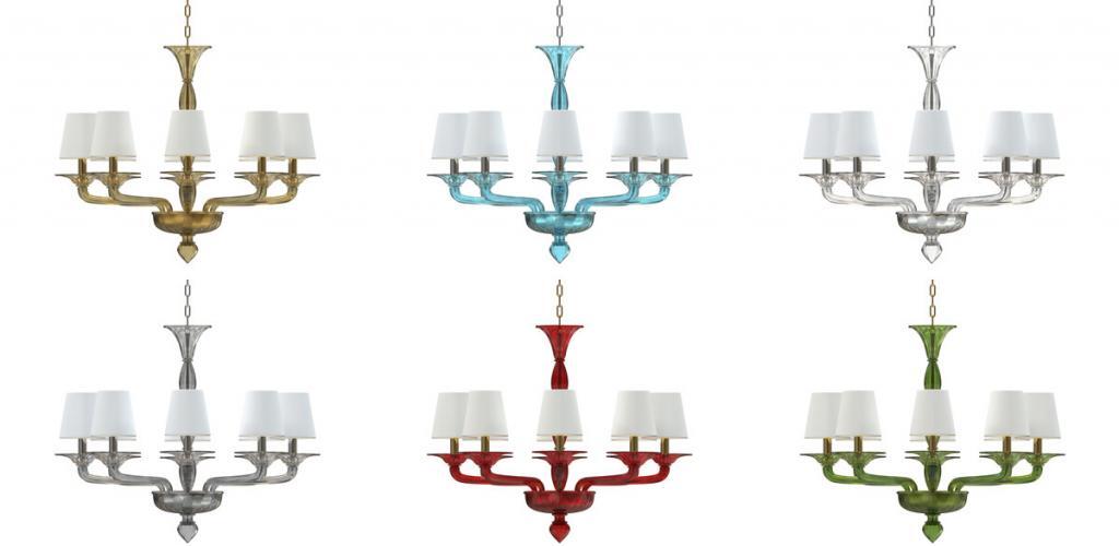 luxury chandelier colors green, red, fume, amber, blue, crystal, clear blue, amethyst